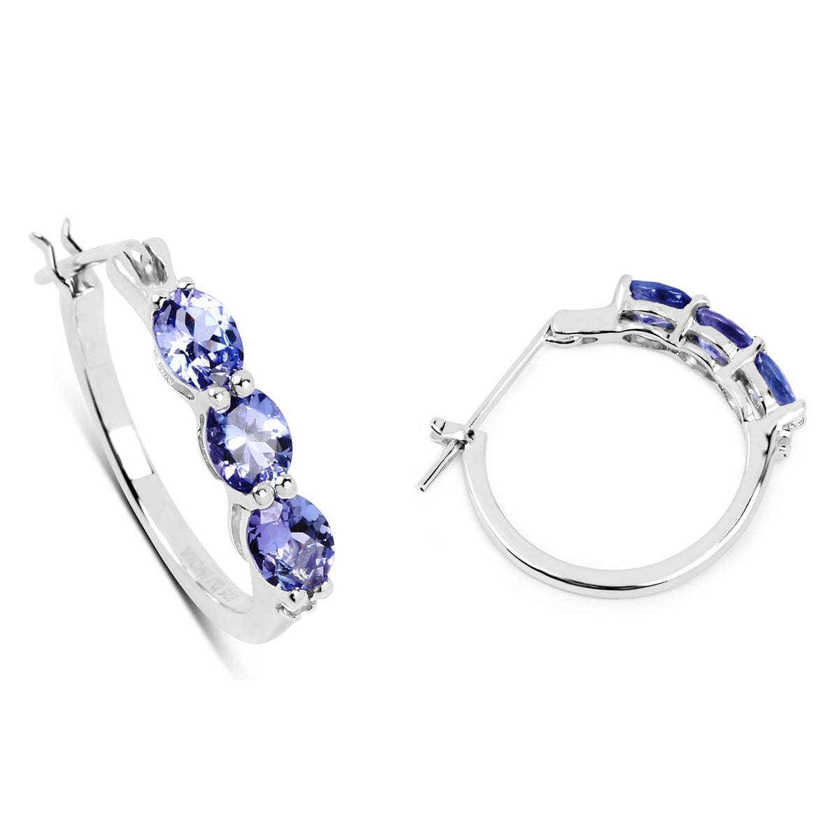 Pendientes de plata de ley .925 con tanzanita auténtica de 1.99 quilates y diamantes blancos