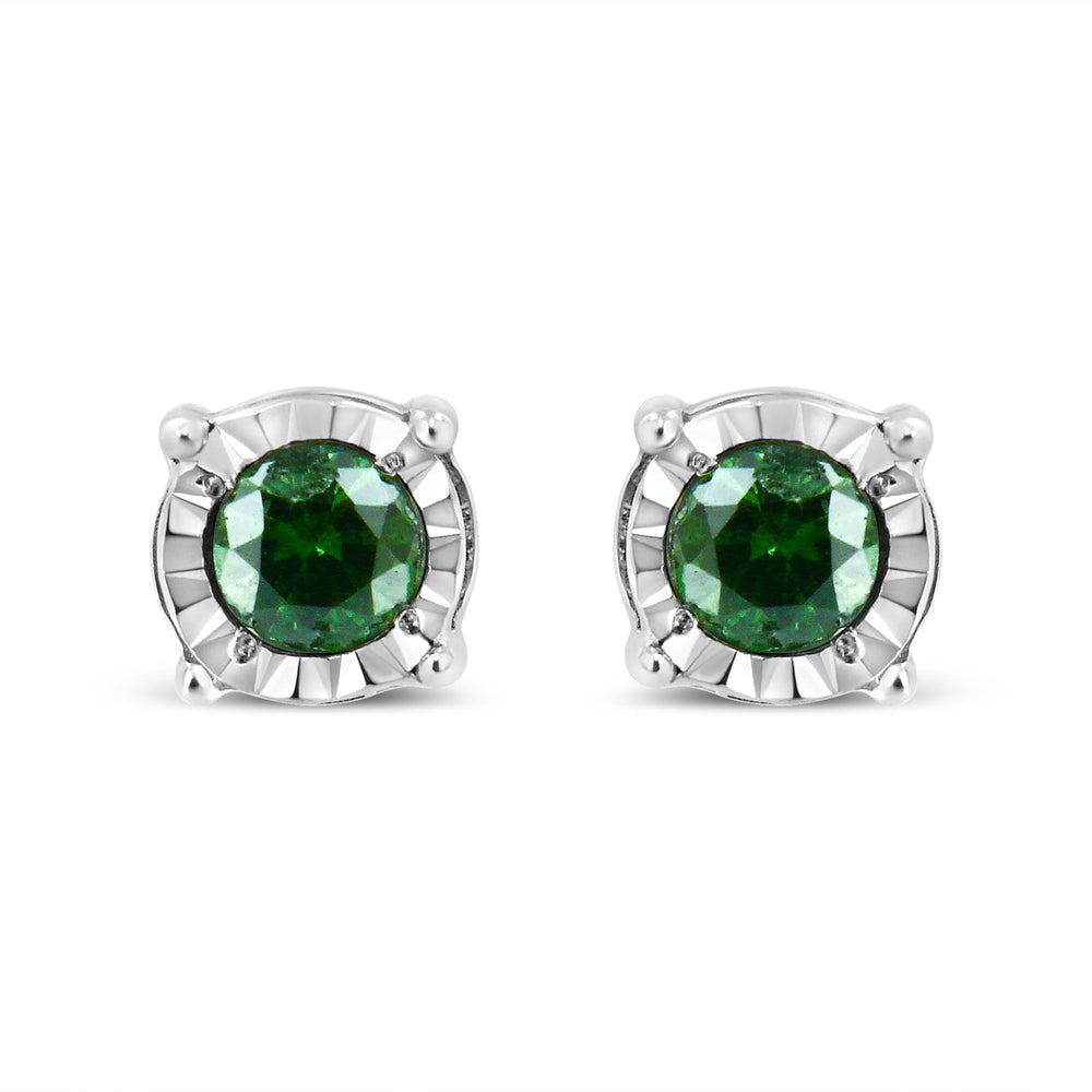 Sterling Silver Rose Cut Treated Green Diamond Solitaire Stud Earrings (0.25 cttw, Green Color, I2-I3 Clarity)