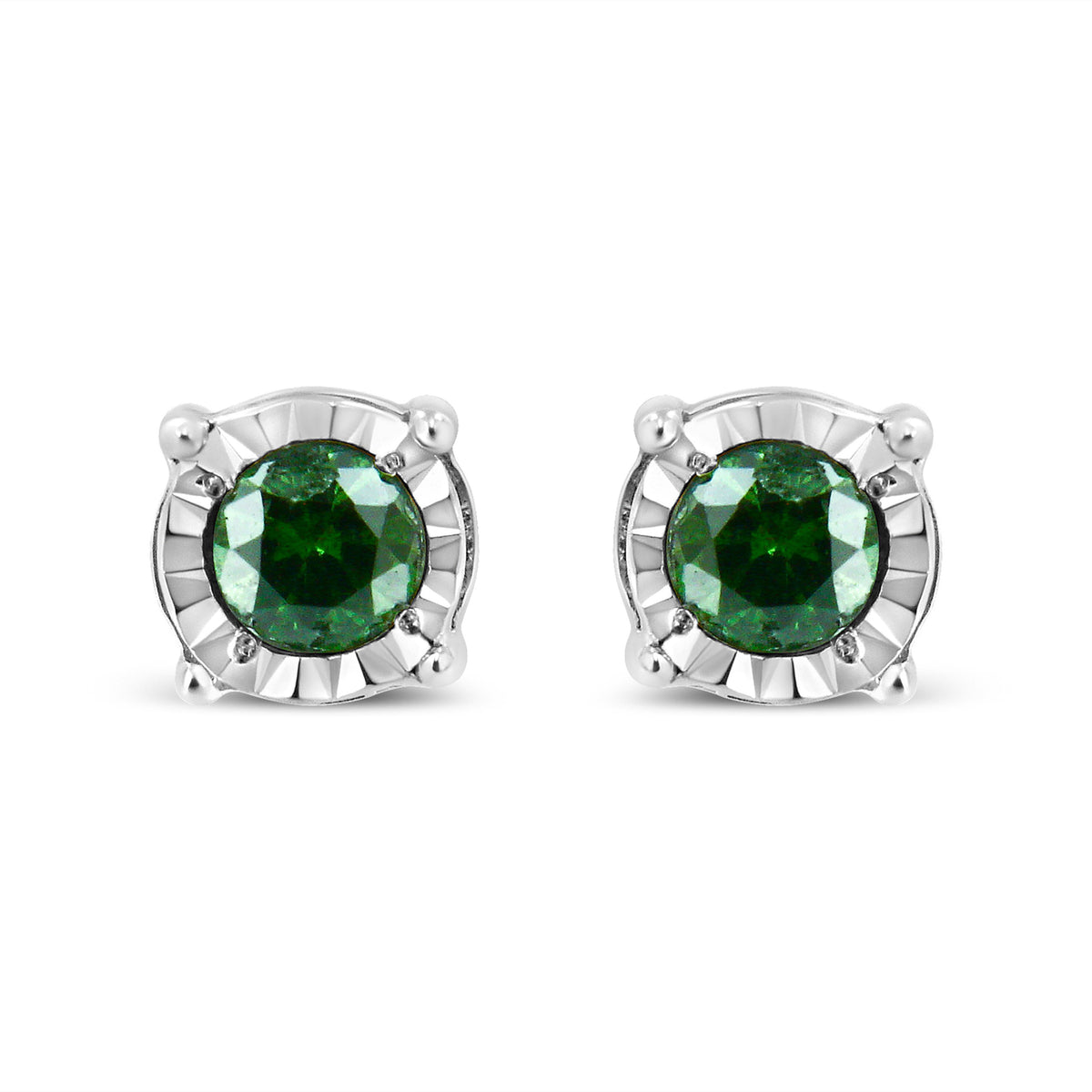 Pendientes solitarios de plata de ley con diamantes verdes tratados talla rosa (0,25 ct. peso total, color verde, claridad I2-I3)