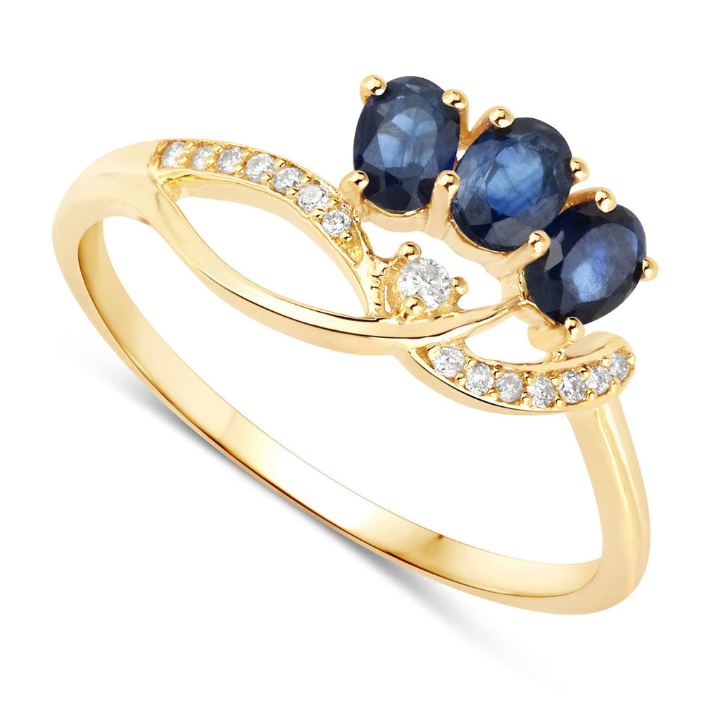 0.65 Carat Genuine Blue Sapphire and White Diamond 14K Yellow Gold Ring