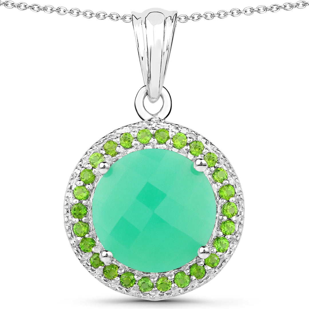 Colgante de plata esterlina .925 con crisoprasa genuina de 5.32 quilates y diópsido de cromo