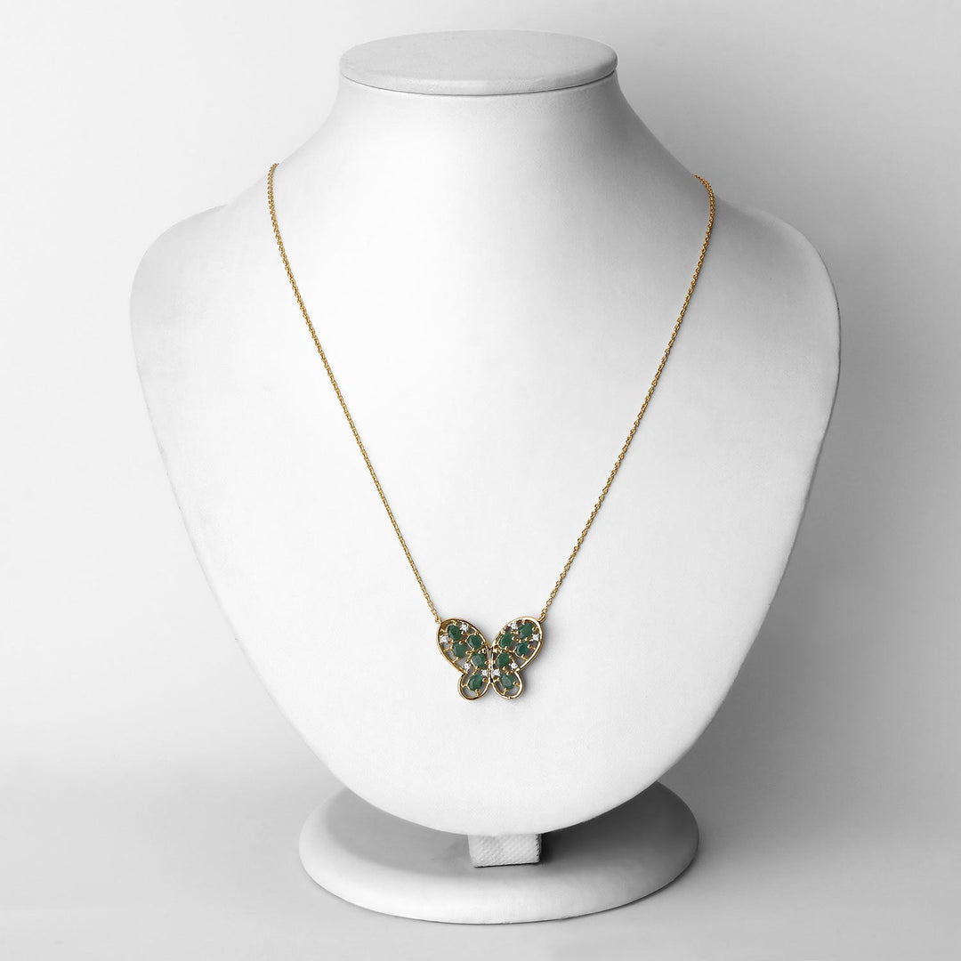 Collar de plata de ley .925 con esmeralda genuina de 1,56 quilates y circonita blanca