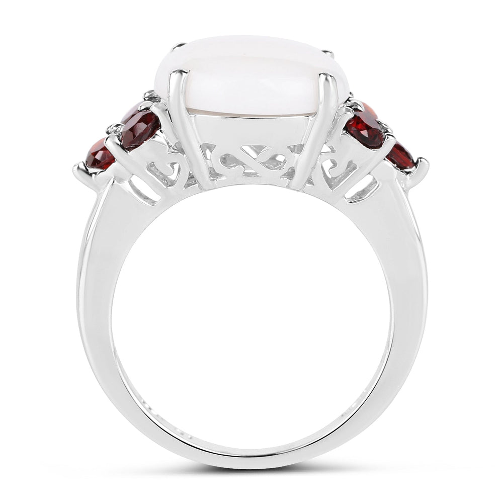 3.58 Carat Genuine Opal & Garnet .925 Sterling Silver Ring