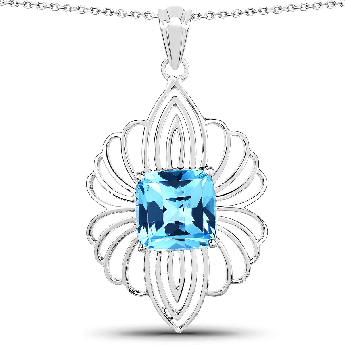 Colgante de Plata de Ley .925 con Topacio Azul Suizo Genuino de 8,18 Quilates