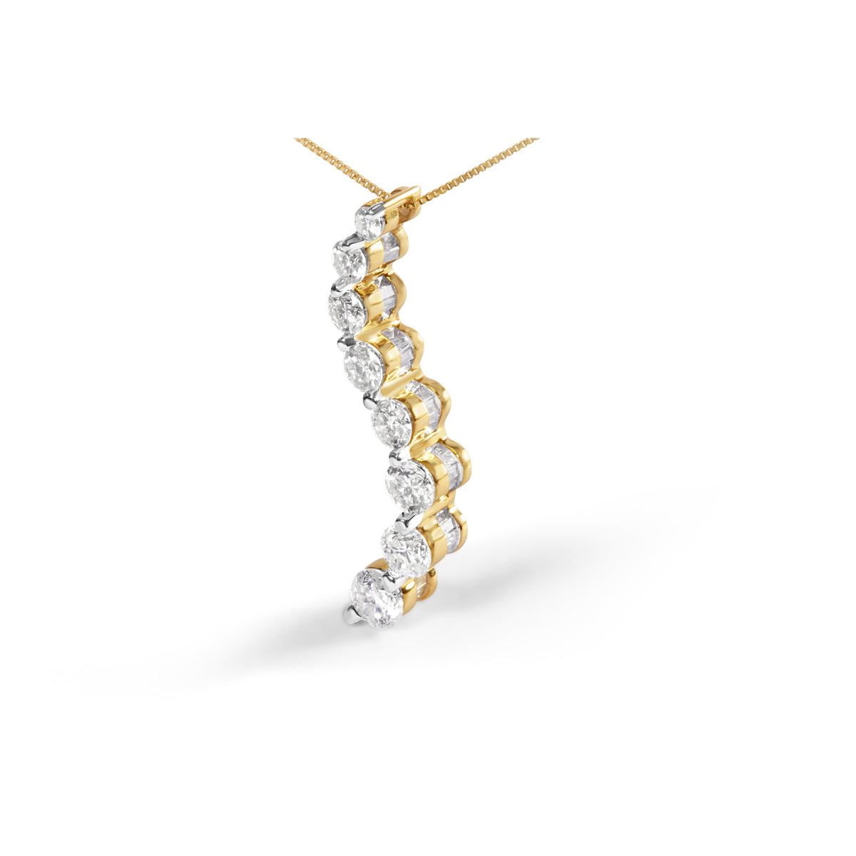 Collar con colgante Journey de oro amarillo de 14k de 3.0 quilates total de diamante talla baguette y brillante redondo AGS certificado, 18 pulgadas (Color G-H, Claridad I1-I2)