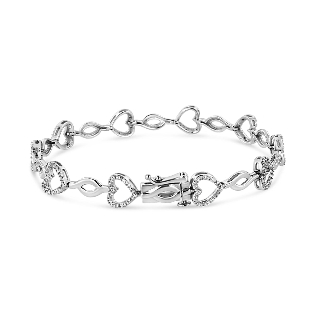 Pulsera de eslabones alternos de corazón y hoja con diamantes de talla redonda de 1/4 Cttw de plata de ley .925 (Color I-J, Claridad I3) - Talla 7.25"