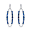 18K White Gold 1.11 Cttw Blue Round Diamond and Blue Sapphire Openwork Oval Shaped Dangle Earrings (F-G Color, VS1-VS2 Clarity)