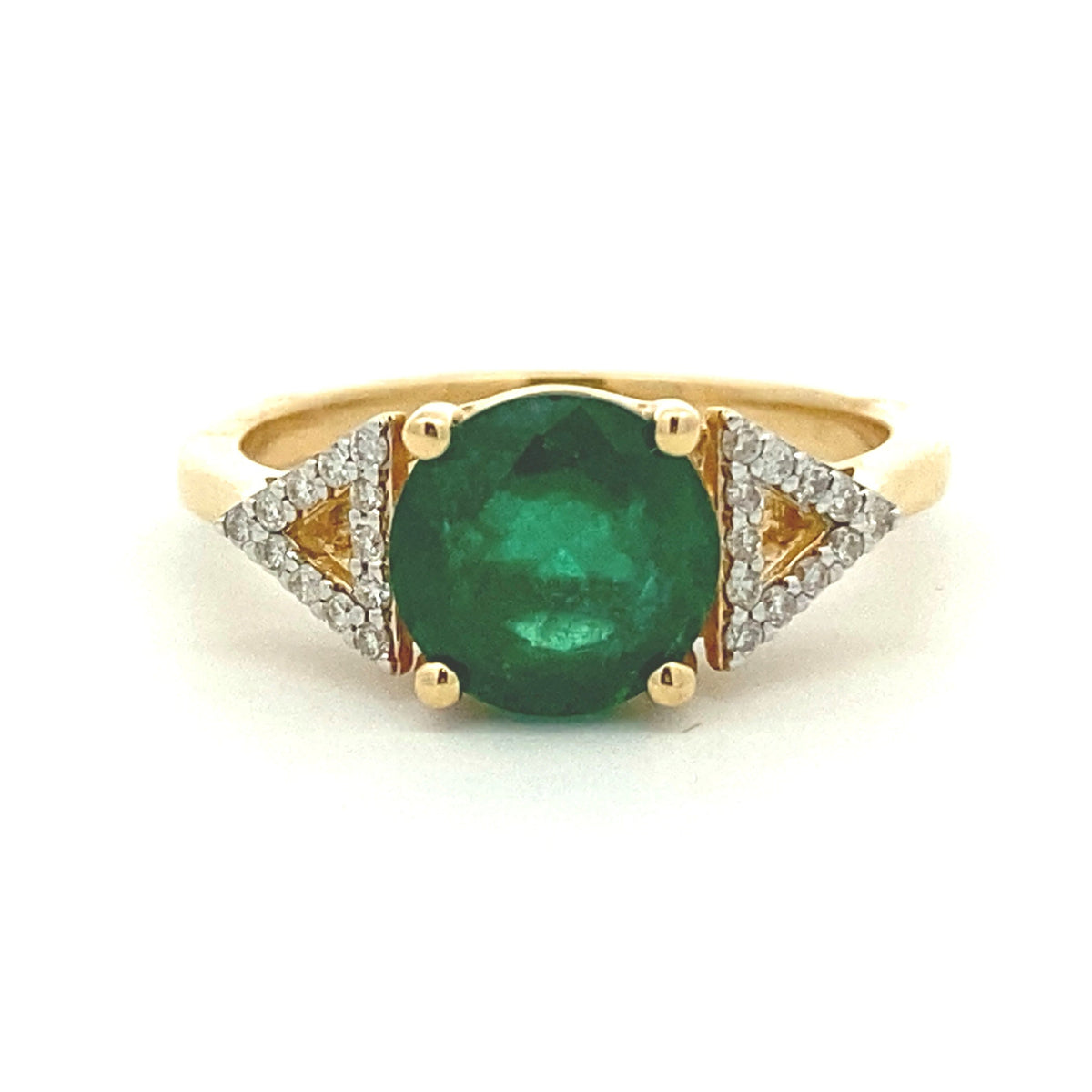 Auténtico anillo de oro amarillo de 14kt con esmeralda y diamante de 2,12 ct