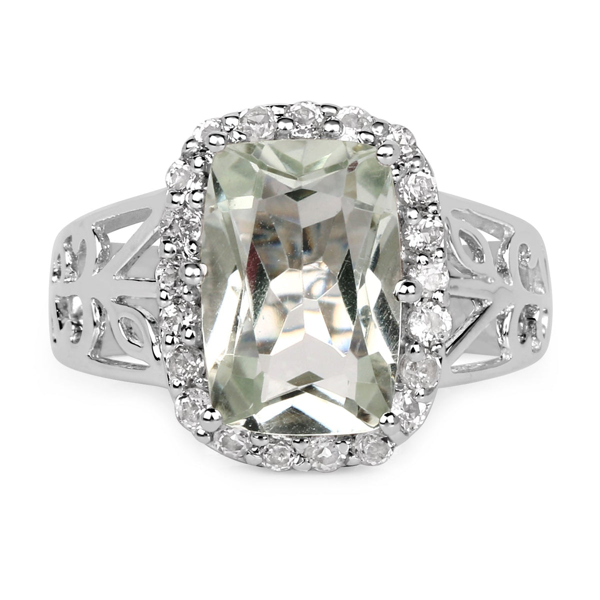 Anillo de plata de ley .925 con amatista verde genuina de 3.94 quilates y topacio blanco