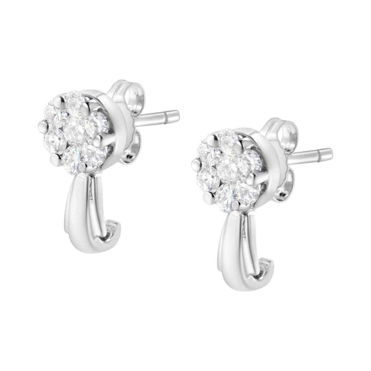Pendientes con racimo floral de diamantes colgantes de oro blanco de 14K de 3/4 quilates (color H-I, claridad I1-I2)