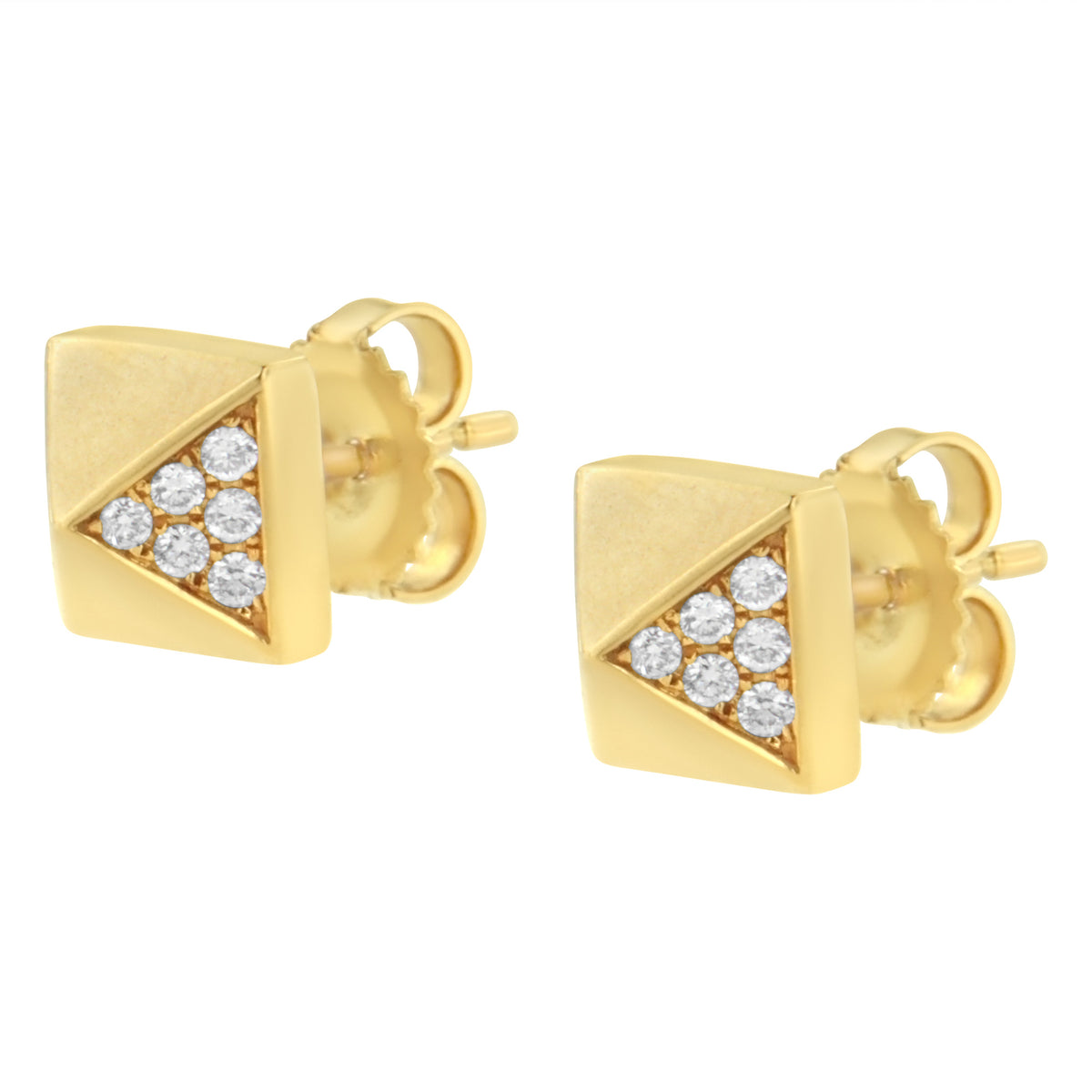 Pendientes de pirámide de oro amarillo de 14 quilates con diamantes de 1/4 Cttw (color G-H, claridad SI1-SI2)