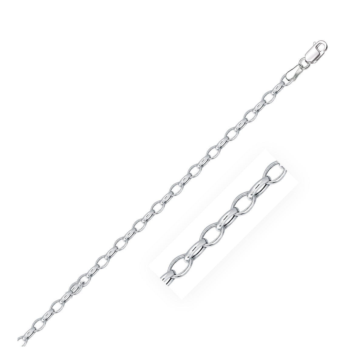 Cadena Rolo Ovalada de Oro Blanco de 14k de 3.2mm