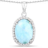 13.55 Carat Genuine Larimar and White Topaz .925 Sterling Silver Pendant