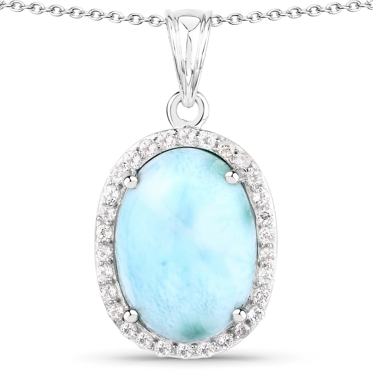 Colgante de plata de ley .925 con larimar auténtico y topacio blanco de 13,55 quilates