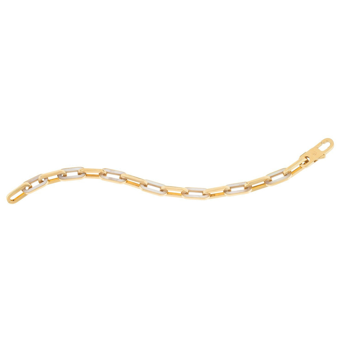 Pulsera de eslabones de gema de oro amarillo de 14k con nácar y eslabones de clip (7.00 mm)