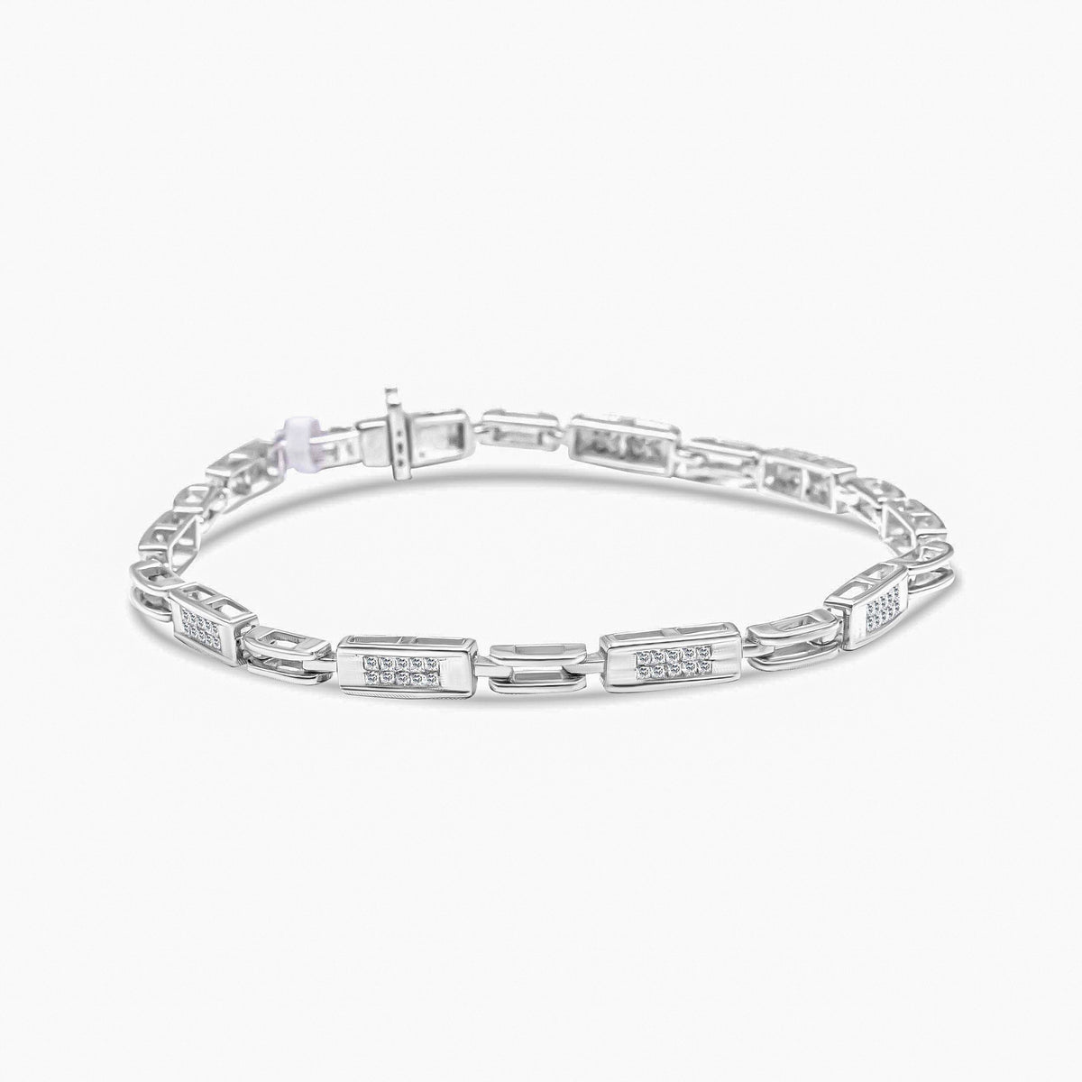 Pulsera de tenis de oro blanco de 14 quilates con diamantes de corte princesa de 1,0 quilates engastados invisibles, estaciones alternas y eslabones (color I-J, claridad I1-I2) - Tamaño 7,25" pulgadas