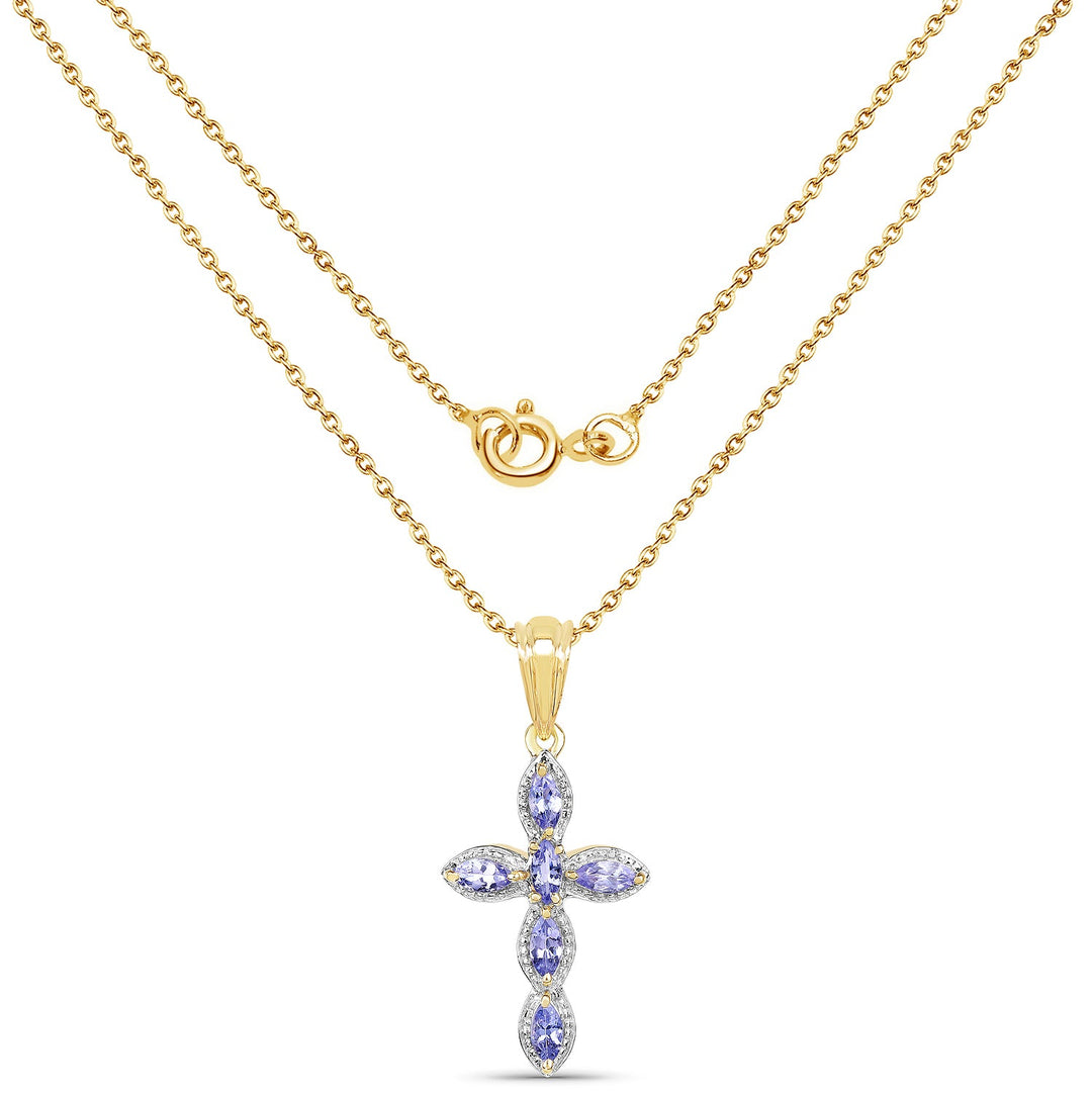 14K Yellow Gold Plated 0.84 Carat Genuine Tanzanite .925 Sterling Silver Pendant