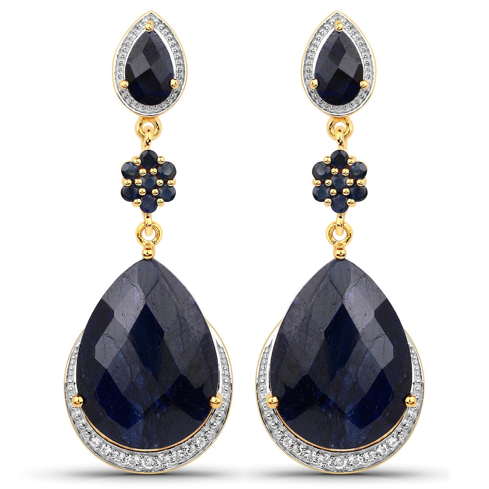 30.04 Carat Dyed Sapphire, Blue Sapphire and White Topaz .925 Sterling Silver Earrings