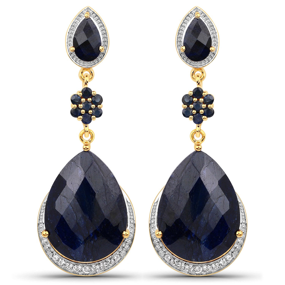 Pendientes de plata de ley .925 con zafiro teñido de 30.04 quilates, zafiro azul y topacio blanco