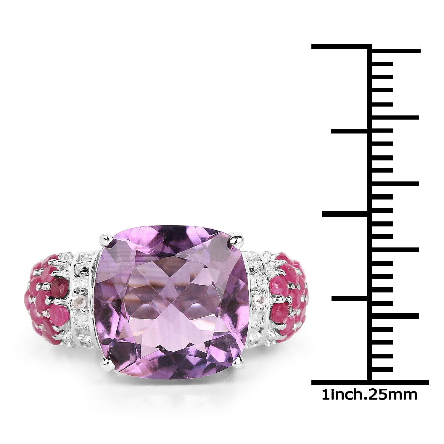 Anillo de plata esterlina .925 con amatista, rubí y topacio blanco genuinos de 6,55 quilates
