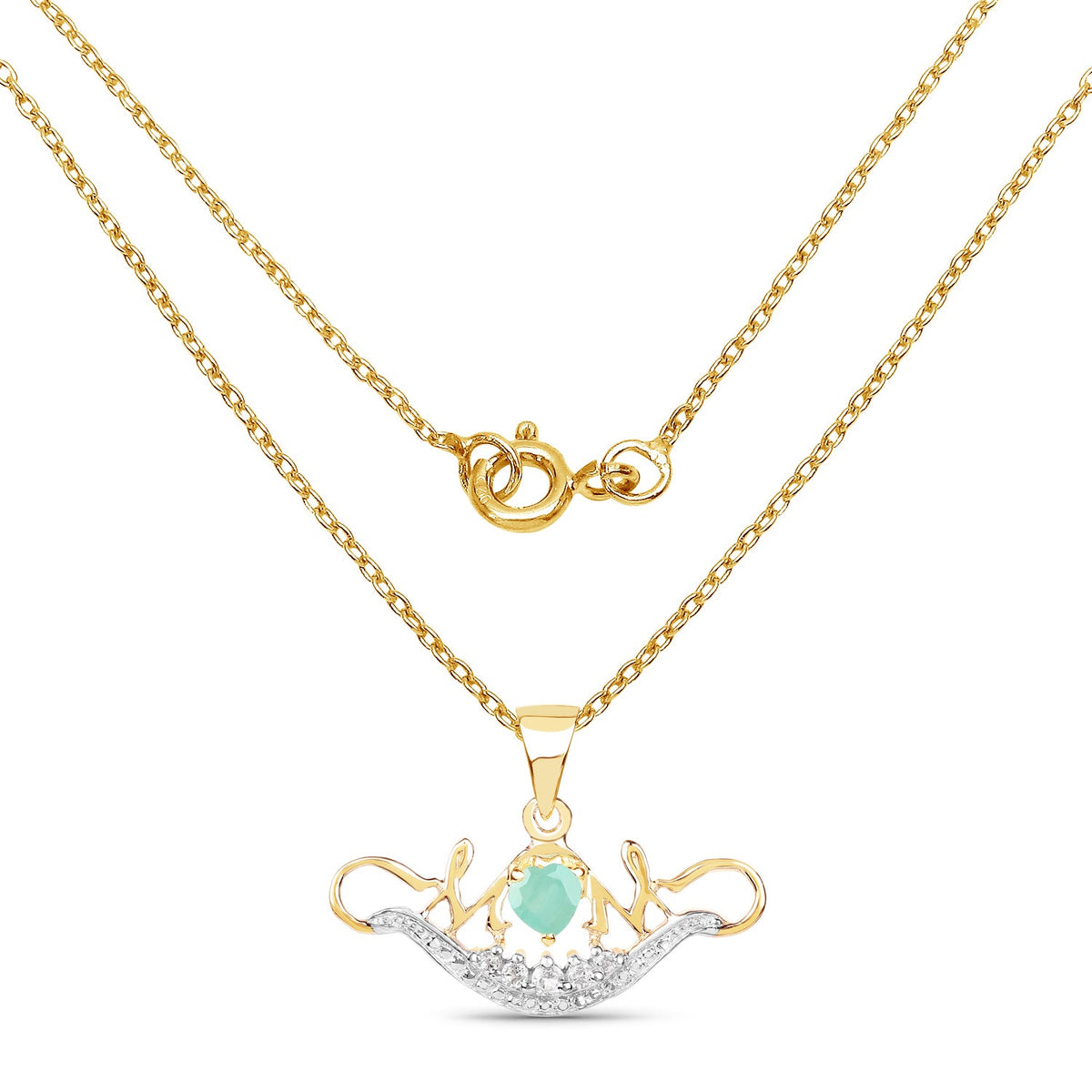 Colgante de plata de ley 925 con baño de oro amarillo de 14 quilates, esmeralda genuina de 0,62 quilates y topacio blanco