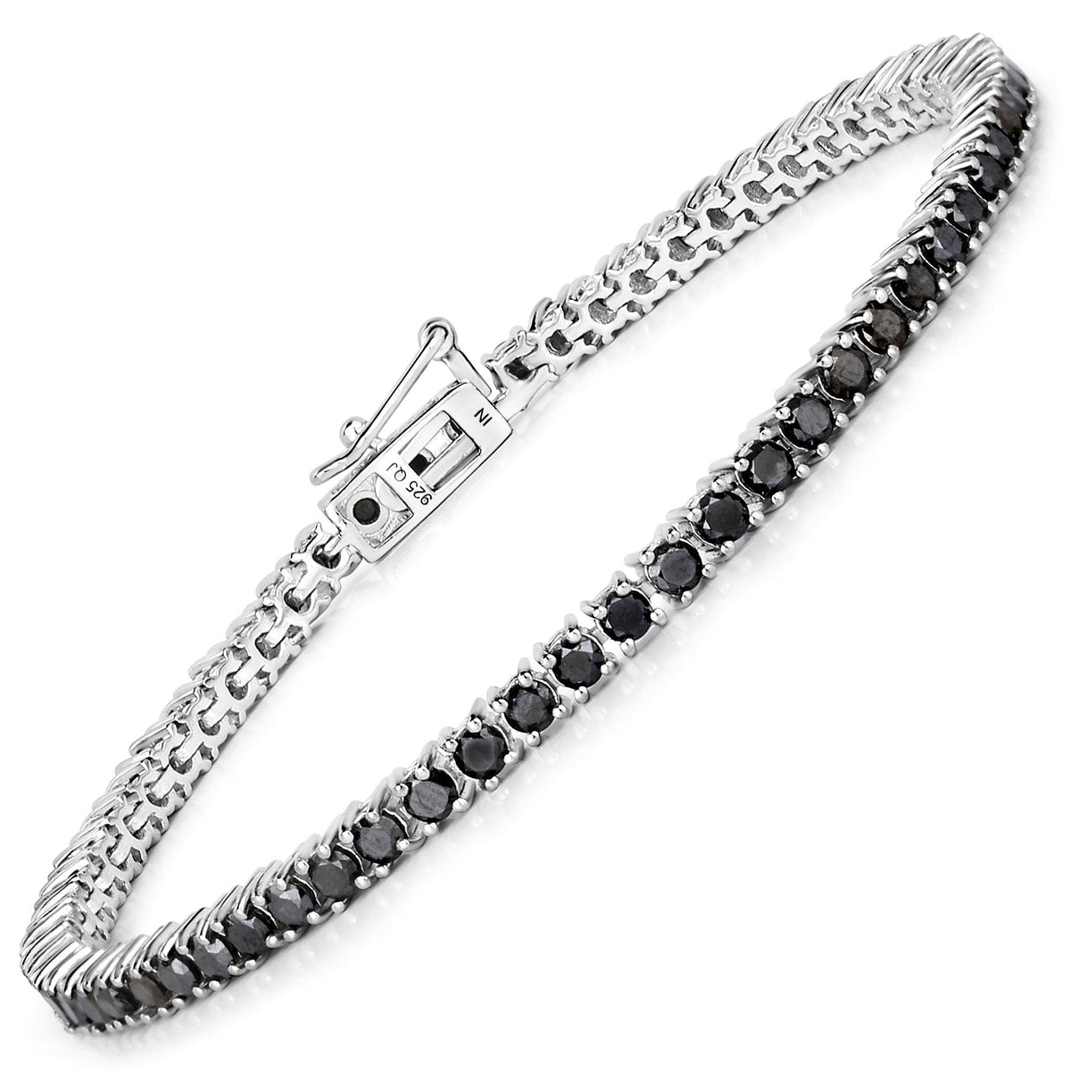 Brazalete de plata de ley .925 con diamante negro auténtico de 3,15 quilates