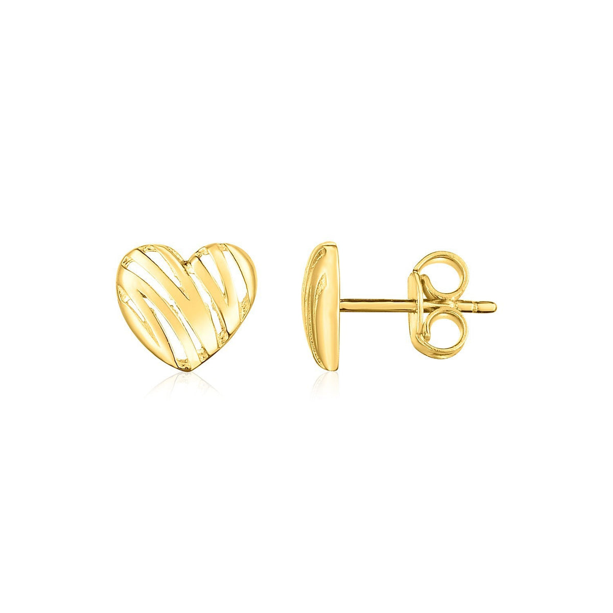 Pendientes de Oro Amarillo 14K con Diseño de Corazón Estilo Garabato de Alto Pulido