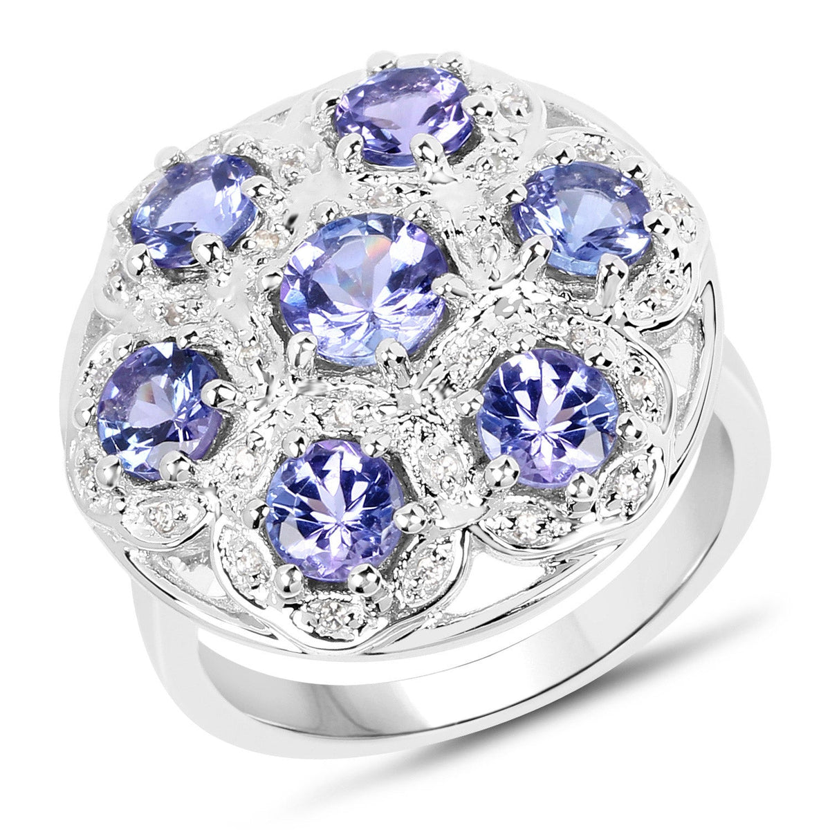 Anillo de plata de ley .925 con tanzanita auténtica de 2,00 quilates y circonita blanca