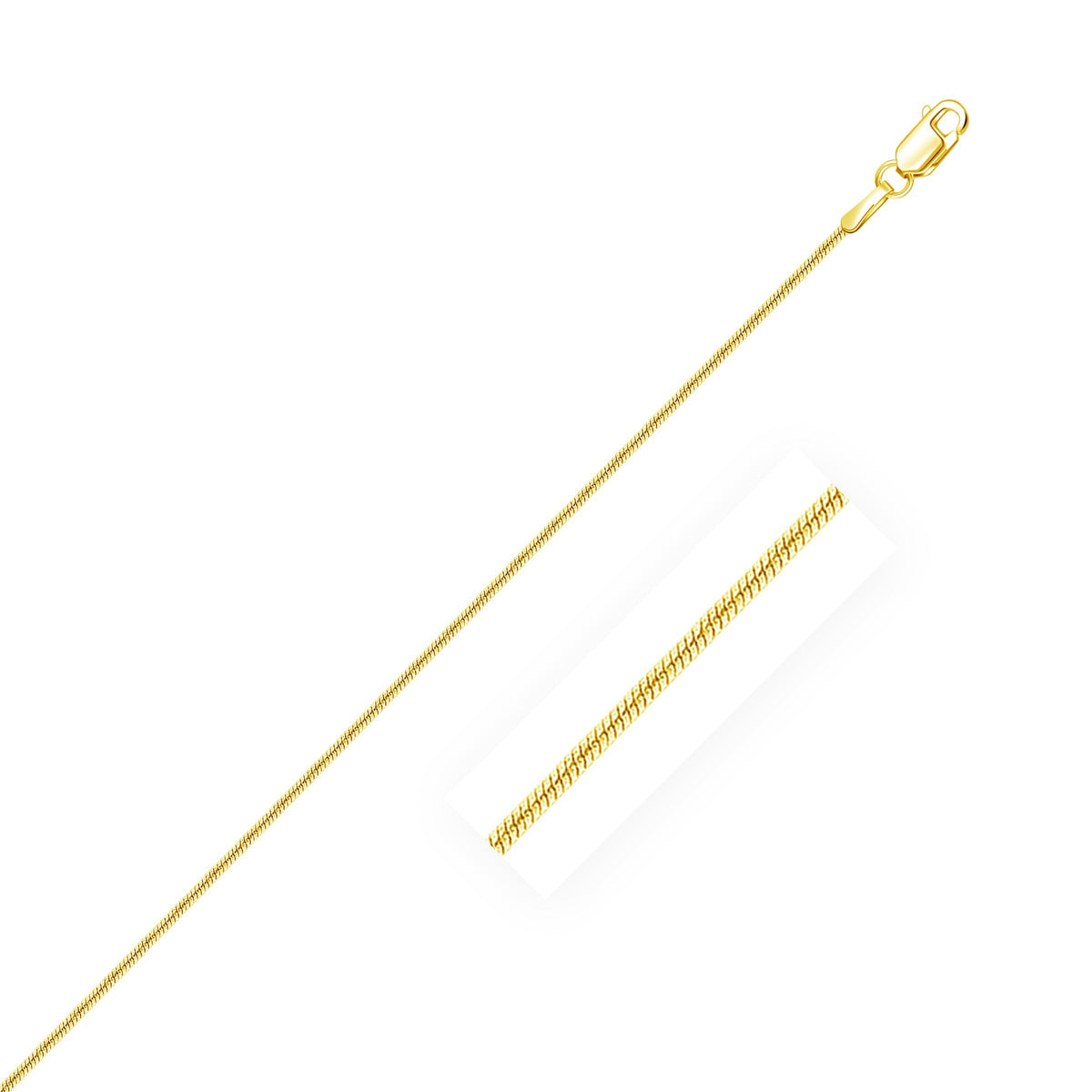 Cadena redonda de oro amarillo de 14 quilates tipo serpiente de 0,9 mm