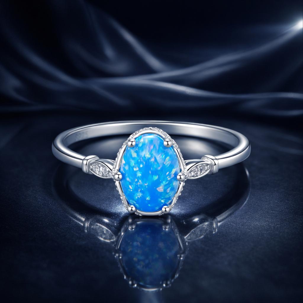 Серебряные кольца из стерлингового серебра 925 пробы с опалом, размер 6.0, с паве и покрытием из белого золота для женщин