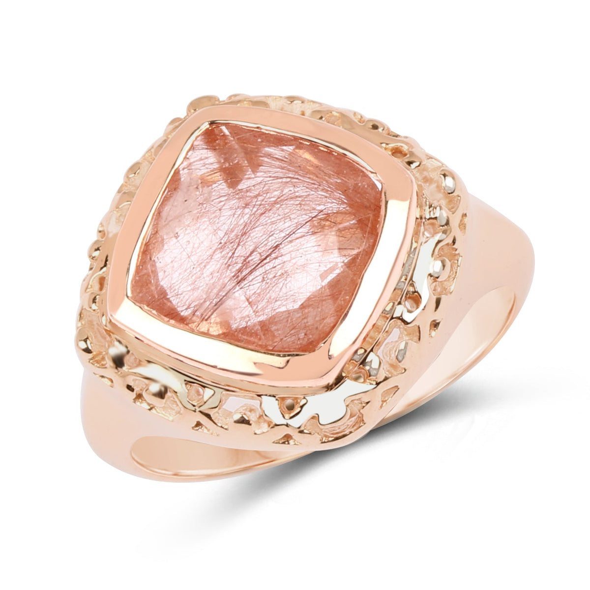 Anillo de plata de ley .925 chapado en oro rosa de 14 quilates con rutilo rosa genuino de 3,25 quilates