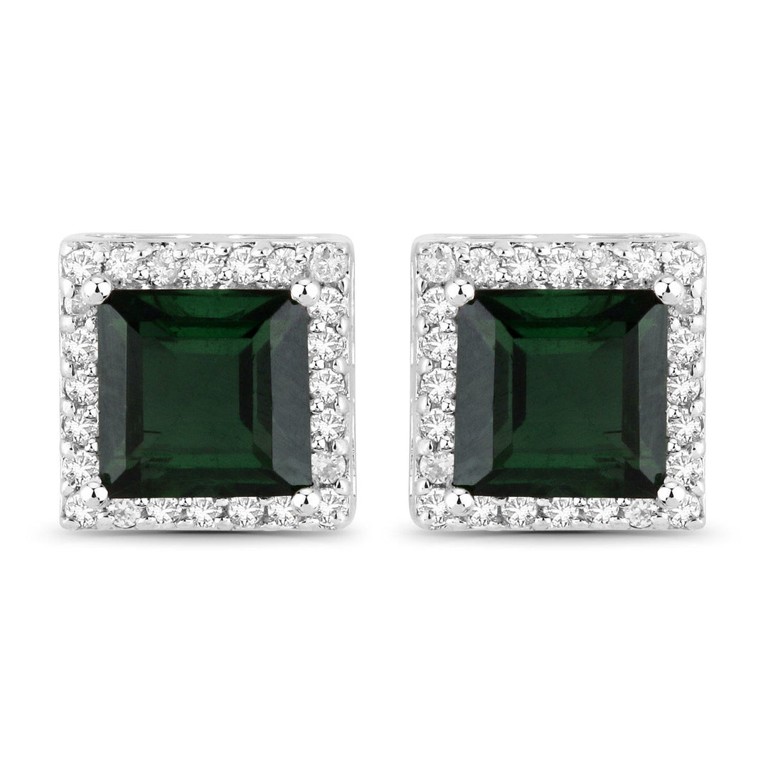 1.55 Carat Genuine Green Tourmaline and White Diamond 14K White Gold Earrings