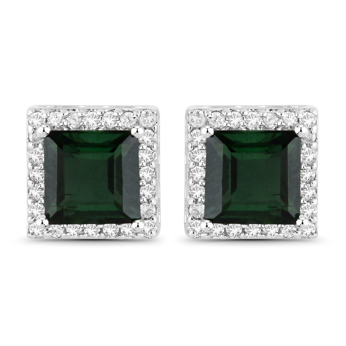 Pendientes de oro blanco de 14 quilates con turmalina verde genuina de 1,55 quilates y diamantes blancos