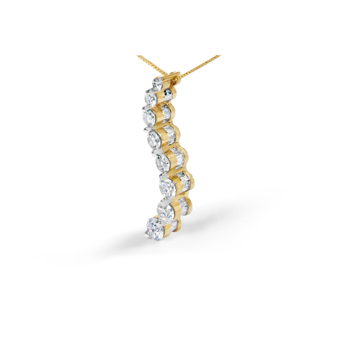 Collar con colgante Journey de oro amarillo de 14k de 3.0 quilates total de diamante talla baguette y brillante redondo AGS certificado, 18 pulgadas (Color G-H, Claridad I1-I2)