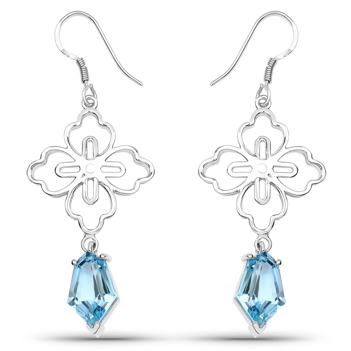 Pendientes de plata de ley .925 con topacio azul suizo auténtico de 12,14 quilates