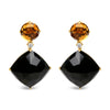 18K Yellow Gold 1/5 Cttw Diamond with Round Yellow Citrine and Cushion Cut Black Onyx Gemstone Dangle Earring (G-H Color, SI1-SI2 Clarity)