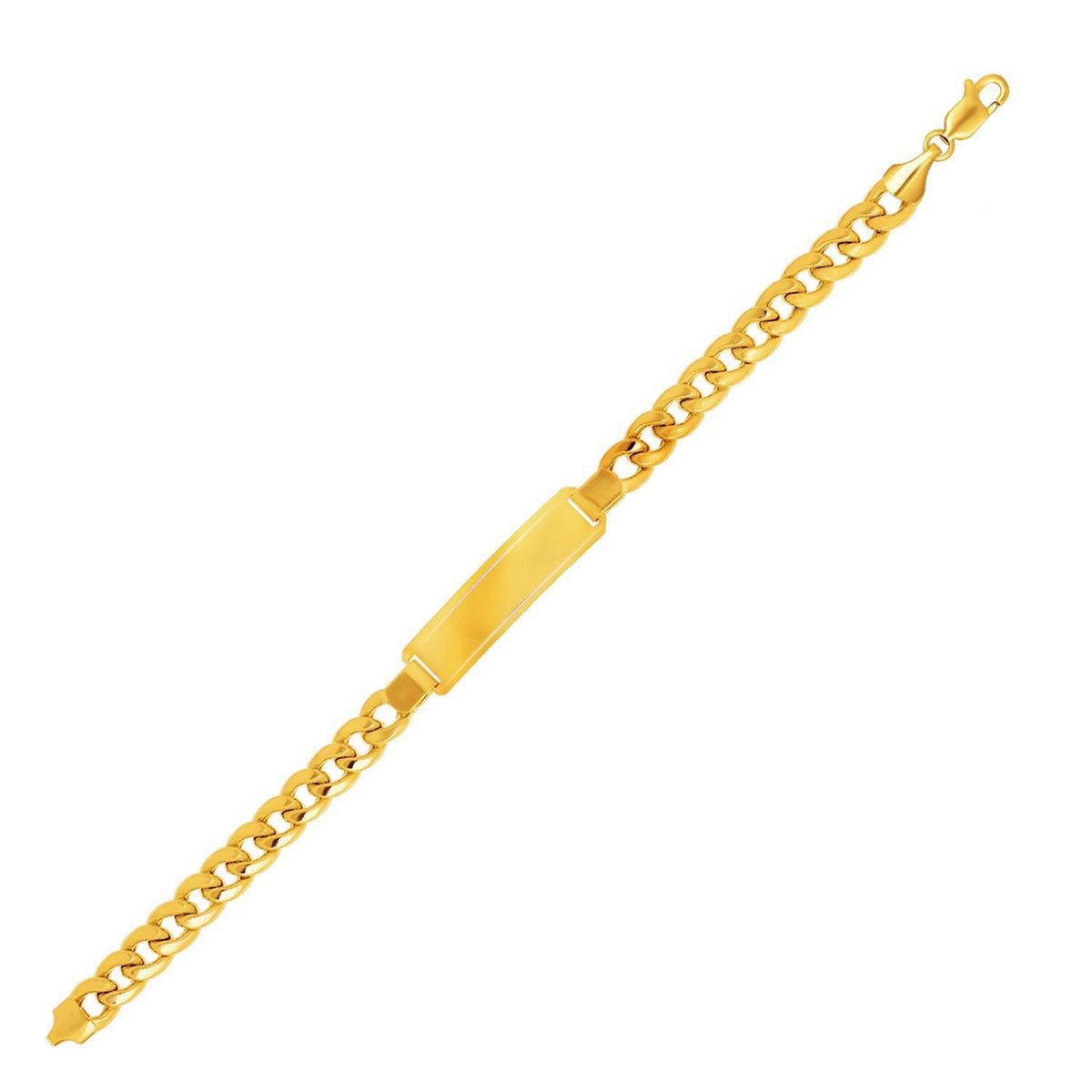 Pulsera de cadena cubana de oro amarillo de 14k para hombre con placa de identificación