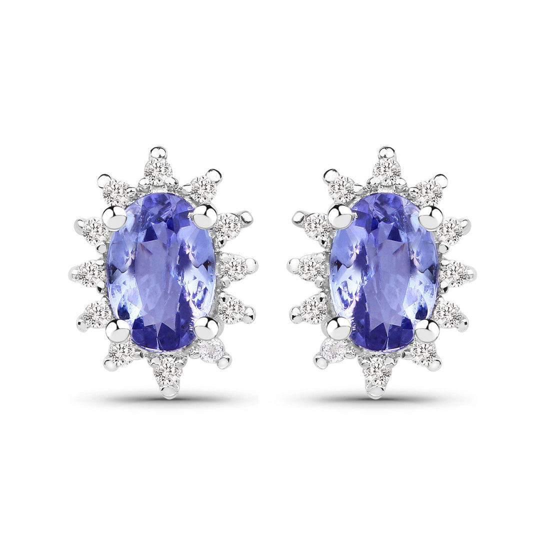 2.00 Carat Genuine Tanzanite and White Topaz .925 Sterling Silver Jewelry Set