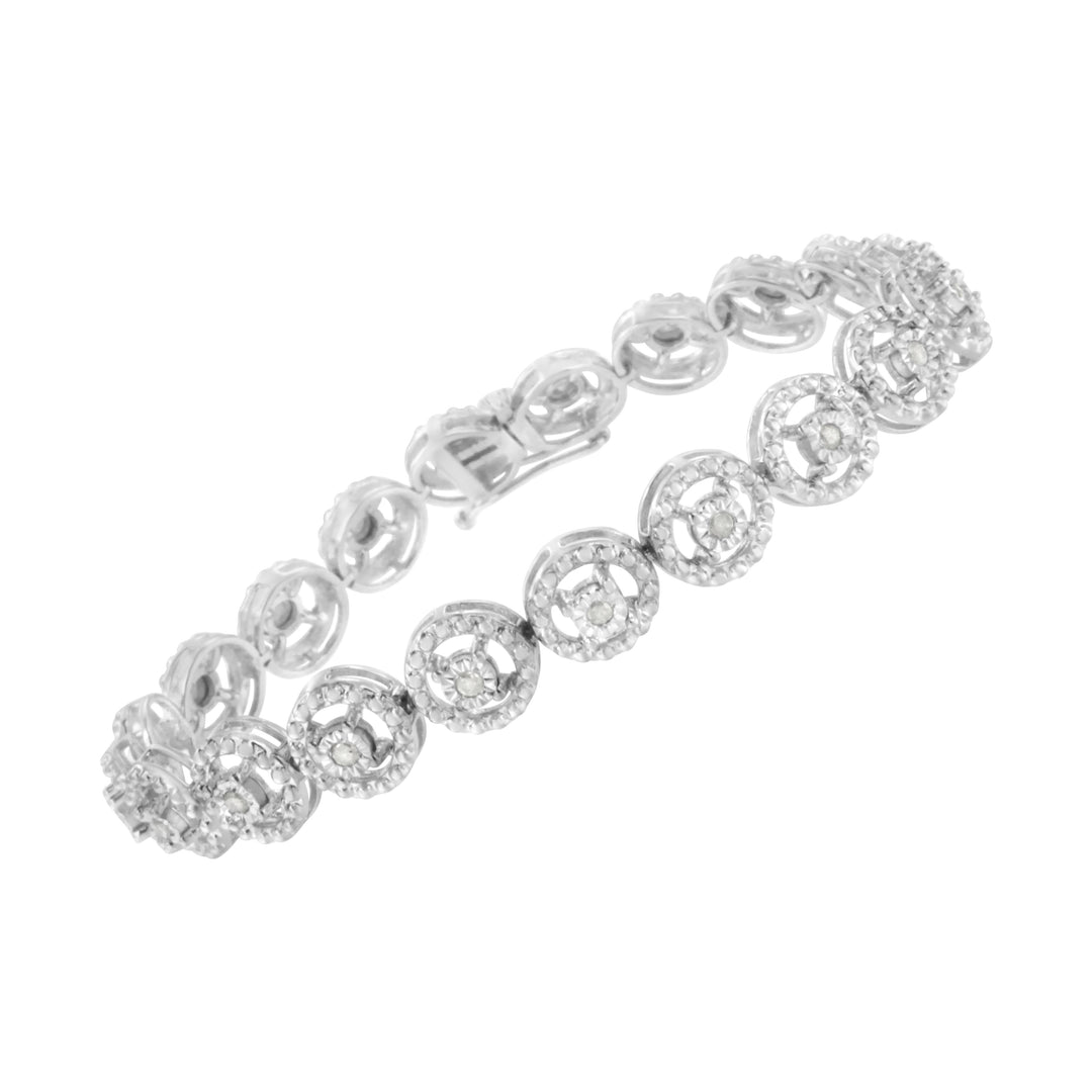 Pulsera de moda de eslabones de plata de ley .925, 1/2 Cttw de diamante, círculo anidado, milagro engarzado, rueda abierta de 18,4 cm (Color I-J, Claridad I3)