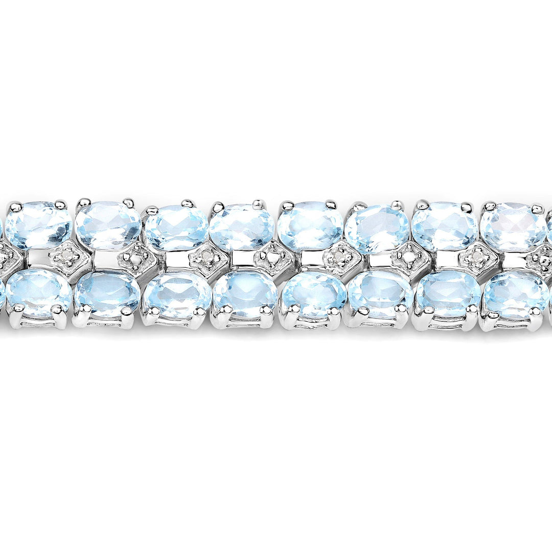 Pulsera de plata de ley .925 con topacio azul auténtico de 17.22 quilates y diamantes blancos