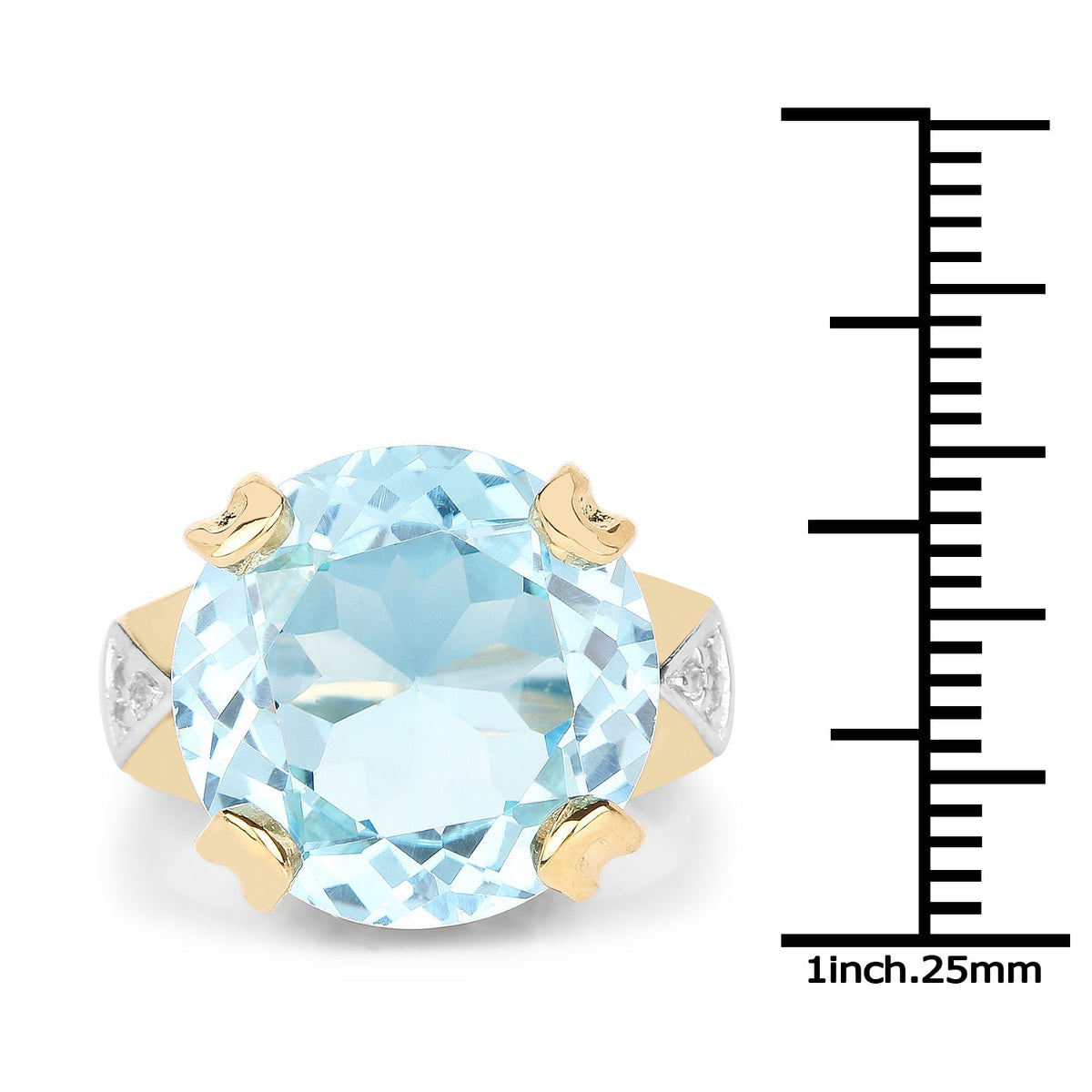 Anillo de plata de ley .925 con topacio azul genuino de 12,98 quilates y topacio blanco, chapado en oro amarillo de 14 quilates