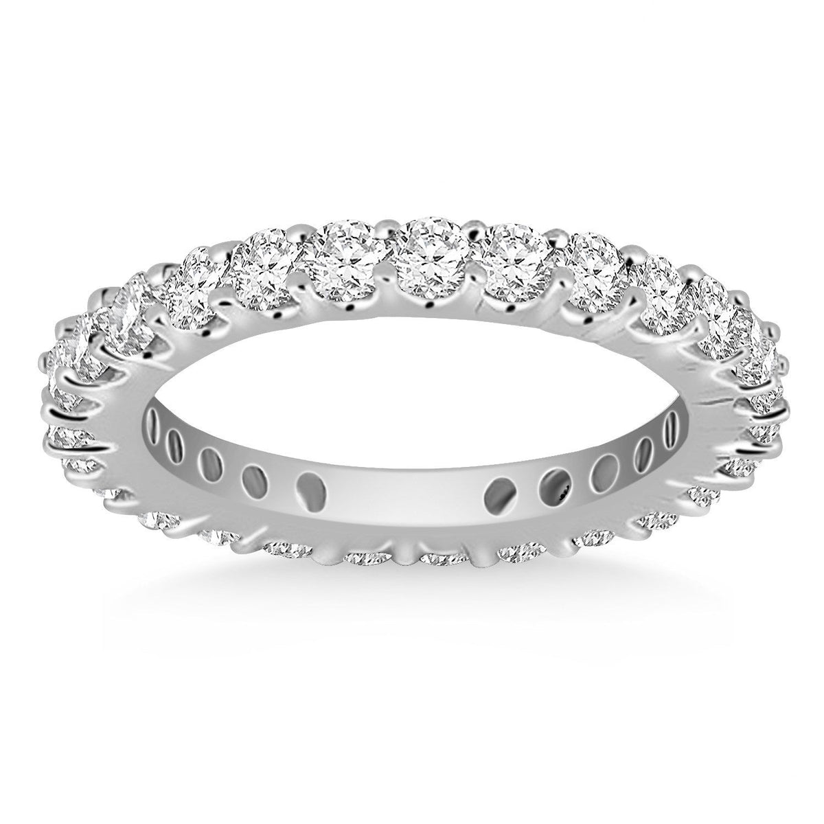 Anillo de eternidad de oro blanco de 14k con diamantes redondos y montadura de garra común