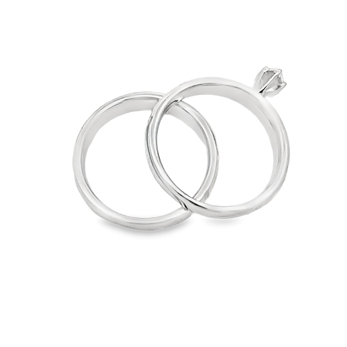 Juego de Anillos de Compromiso de Plata Esterlina y Oro de 14KT con Diamantes