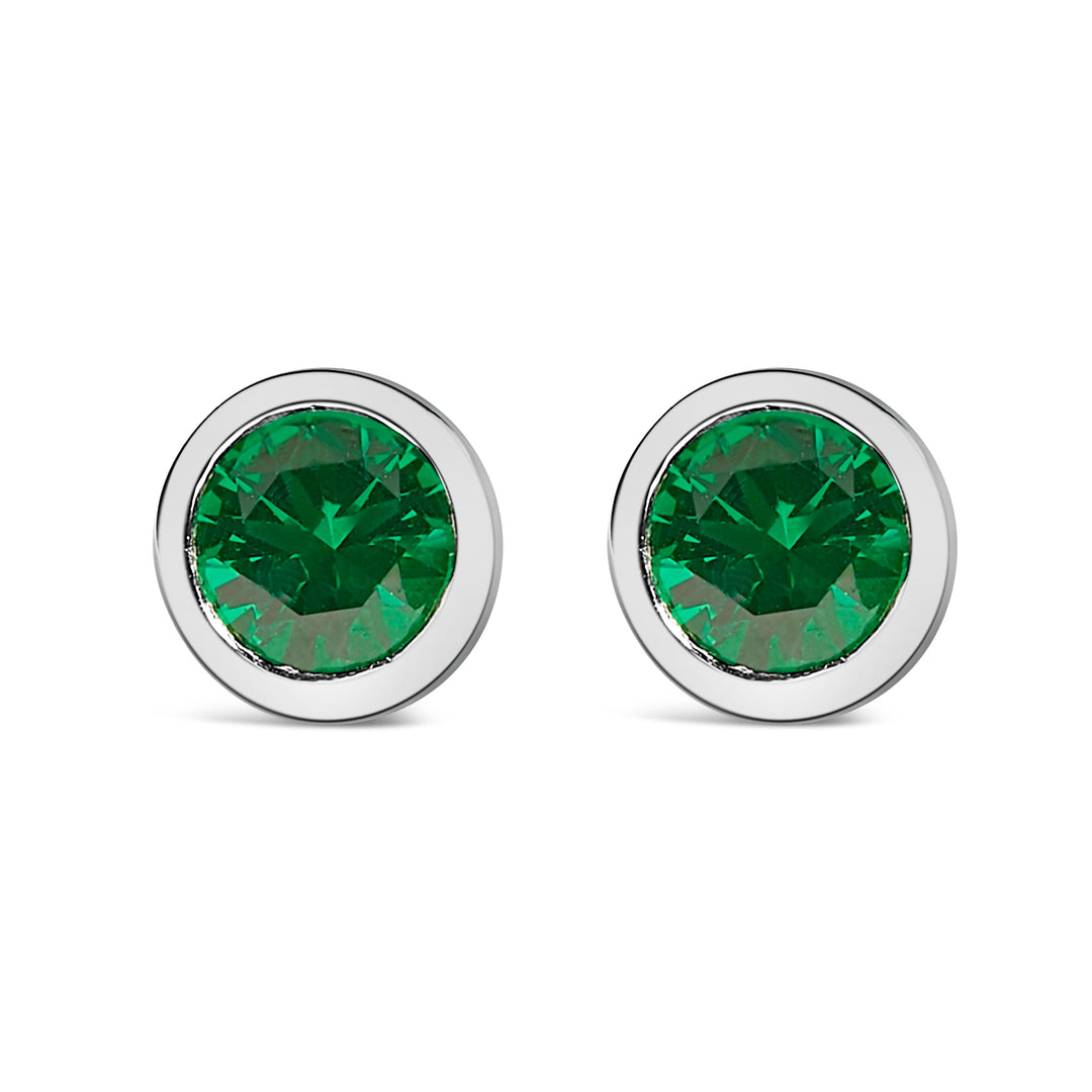 .925 Sterling Silver 6MM Bezel Set Created Purple Amethyst Solitaire Stud Earrings