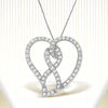 14K White Gold 1.0 Cttw White Diamond Awareness Ribbon & Open Heart 18