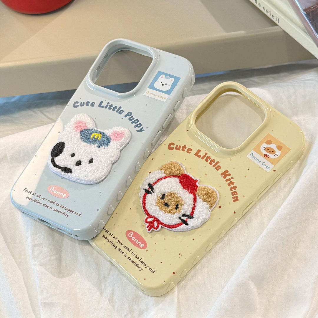 Fundas de móvil de la serie de bordados de mascotas monas