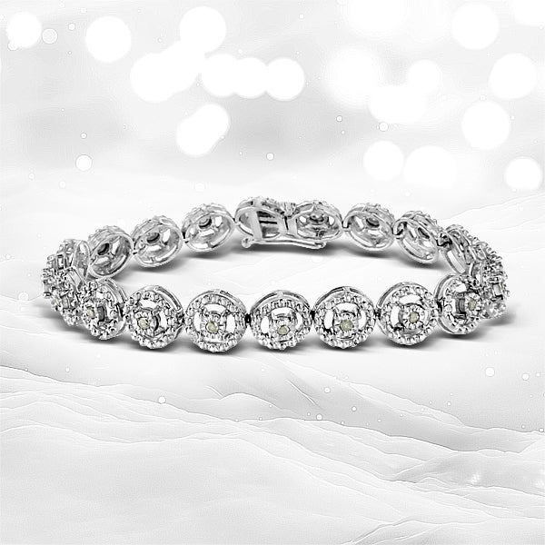 Pulsera de moda de eslabones de plata de ley .925, 1/2 Cttw de diamante, círculo anidado, milagro engarzado, rueda abierta de 18,4 cm (Color I-J, Claridad I3)