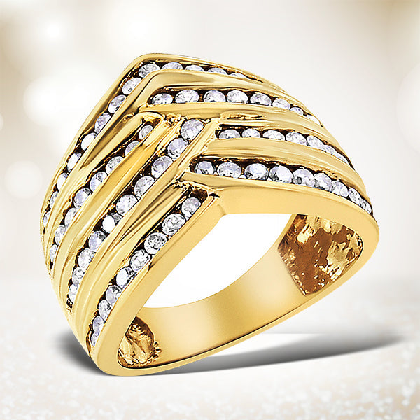 Anillo de oro amarillo de 10 qt chapado en plata de ley .925 con canal de diamantes de 1 1/2 quilates (color champán, claridad I2-I3), talla 7