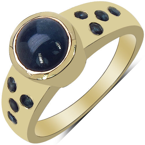 Anillo de plata esterlina .925 con zafiro azul genuino de 1.87 quilates y diamantes blancos, chapado en oro amarillo de 14K