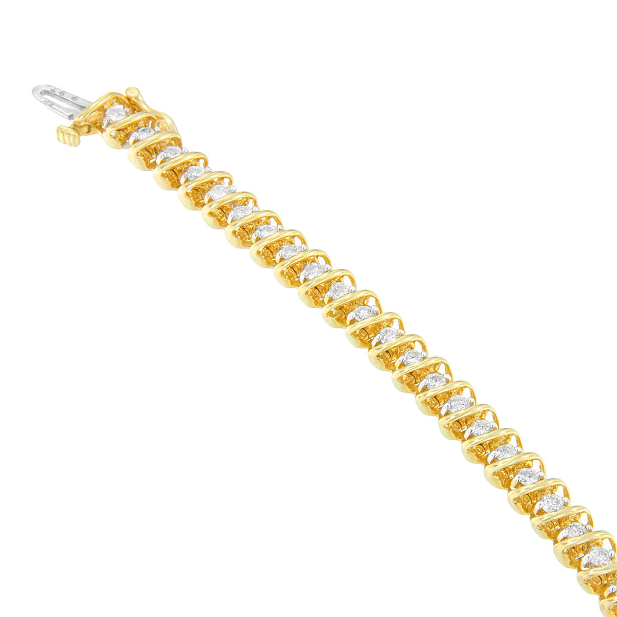 Pulsera de eslabones en espiral con diamantes de talla redonda de oro amarillo de 14 quilates (3.00 cttw, color H-I, claridad SI2-I1)